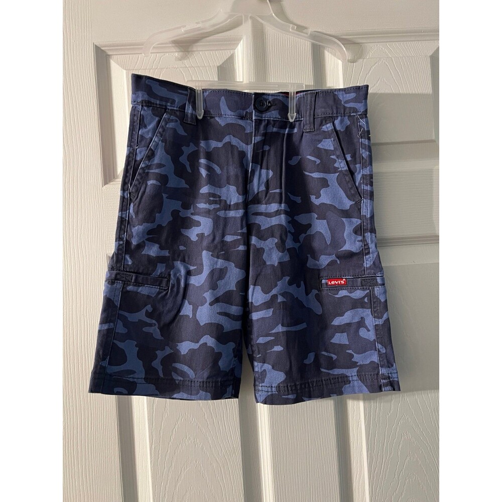 Levi's Boys Youth Size 10 Reg Blue Camo Cargo Shorts Adjustable Waist NWT